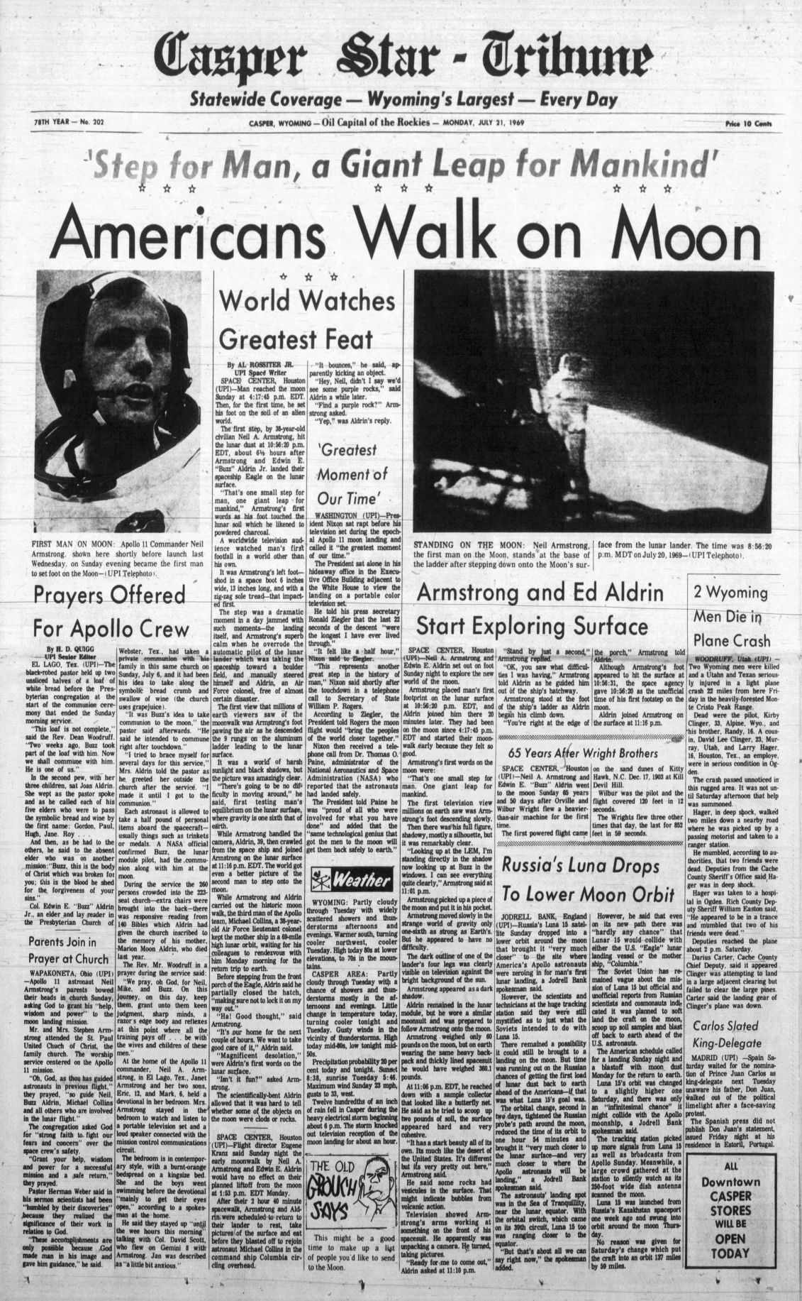 "Americans walk on Moon"